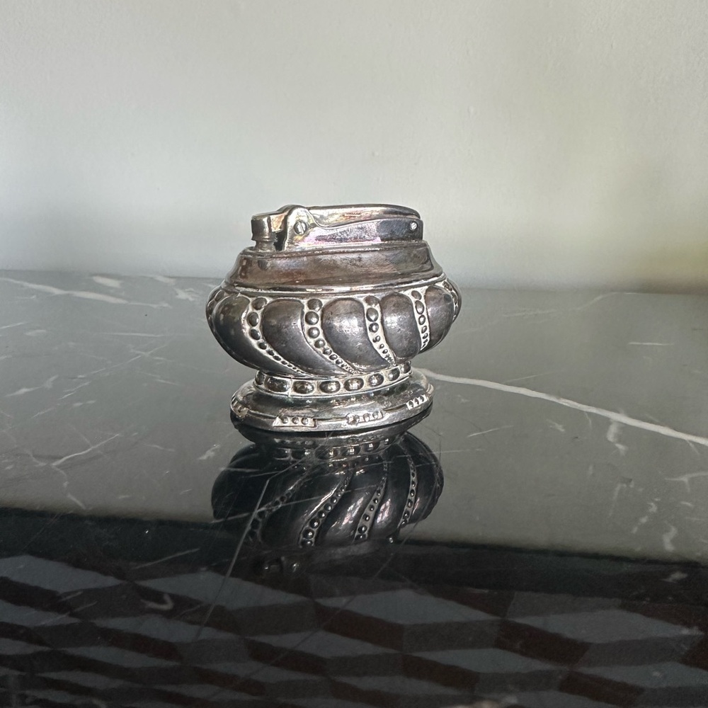1930’s Silver Plated Ronson Crown Table Lighter Natural Patina Art Deco Regency